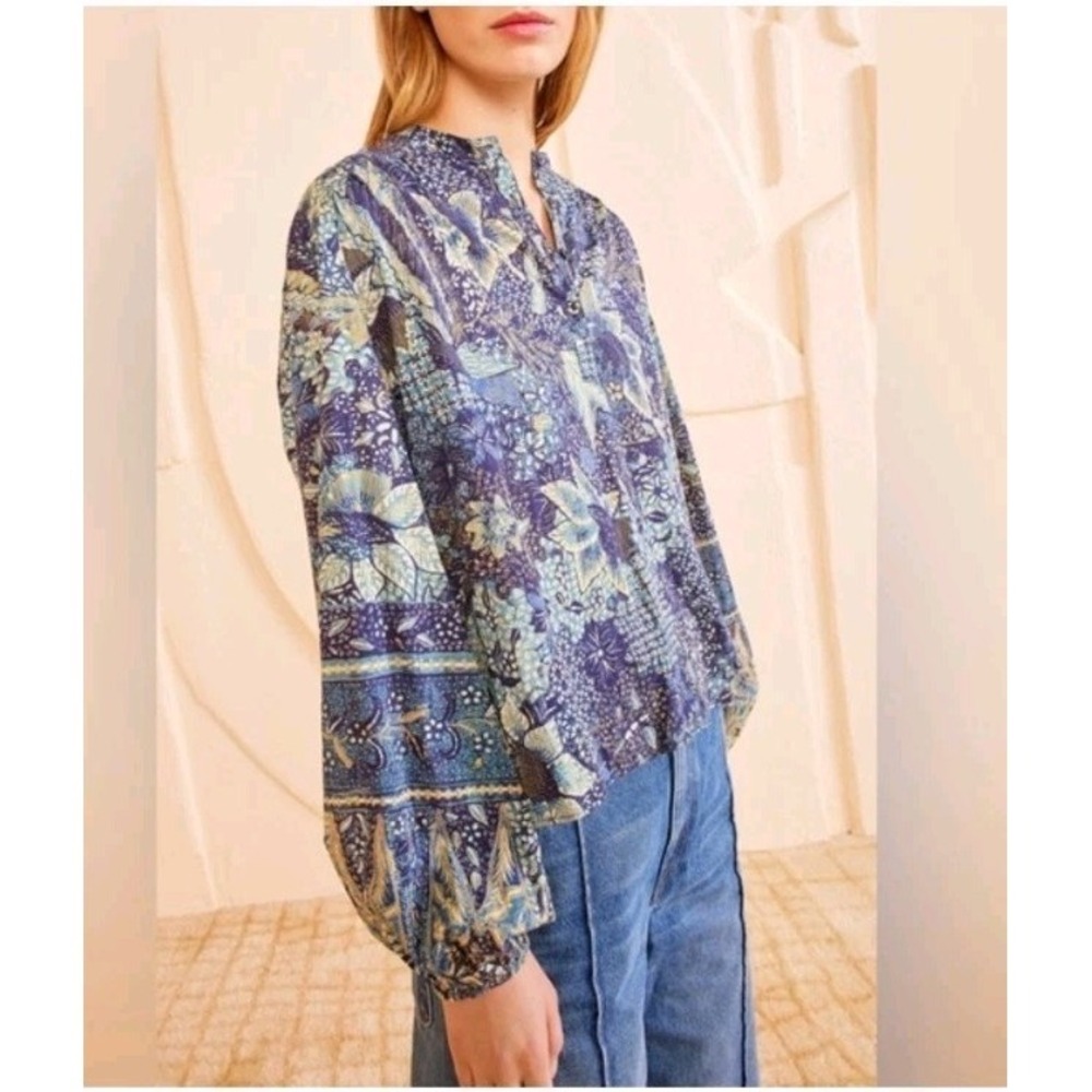 Ulla Johnson Harlowe Blouse Portofino Puffed Sleeves Indigo Blue USโ 4 $320